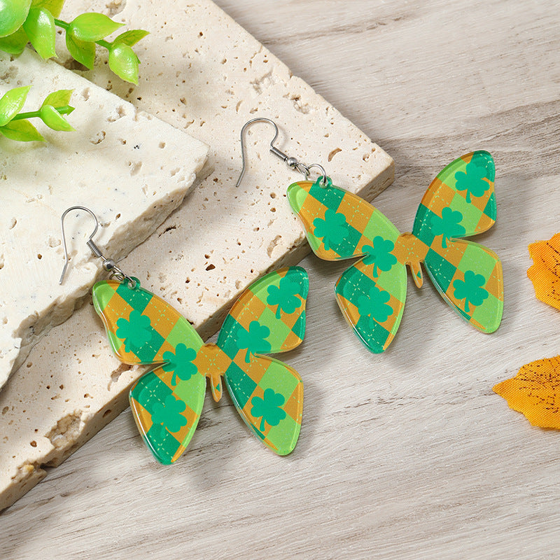 Wholesale St. Patrick's Day Acrylic Trefoil Butterfly Earrings